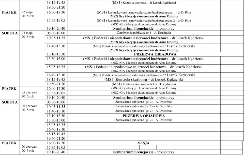 35 (MS1) Podatki i niepodatkowe należności budżetowe dr Leszek Kędzierski 11.40-13.10 (MS1) Podatki i niepodatkowe należności budżetowe dr Leszek Kędzierski 13.30-15.