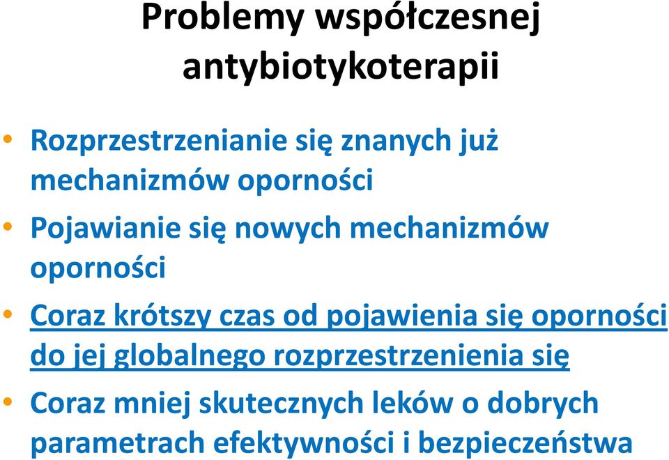 krótszy czas od pojawienia się oporności do jej globalnego rozprzestrzenienia