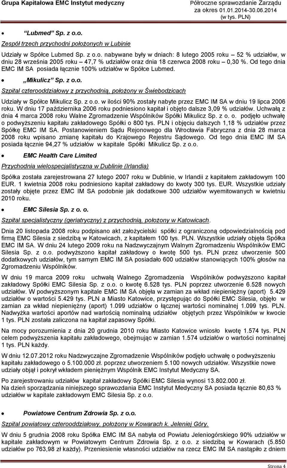 W dniu 17 października 2006 roku podniesiono kapitał i objęto dalsze 3,09 % udziałów. Uchwałą z dnia 4 marca 2008 roku Walne Zgromadzenie Wspólników Spółki Mikulicz Sp. z o. o. podjęło uchwałę o podwyższeniu kapitału zakładowego Spółki o 800 tys.