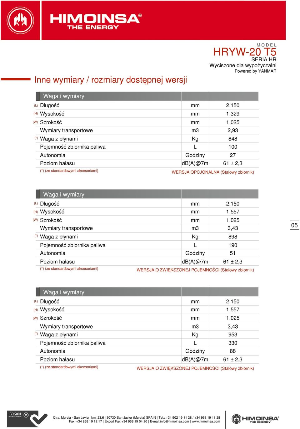 (Stalowy zbiornik) (L) (H) (W) Waga i wymiary Długość mm 2.150 Wysokość mm 1.557 Szrokość mm 1.