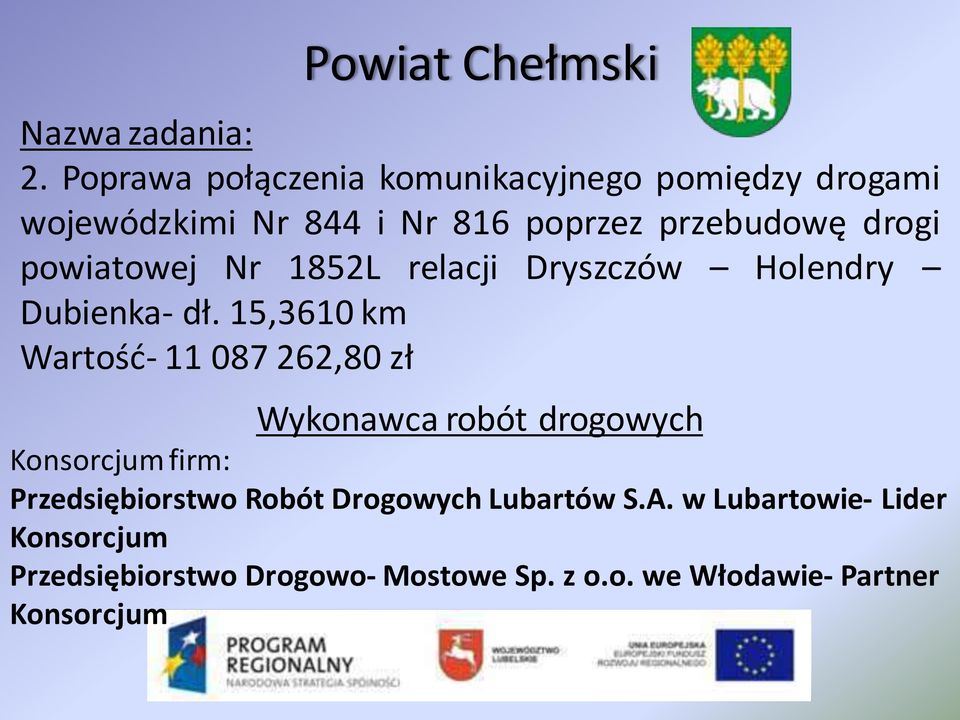 powiatowej Nr 1852L relacji Dryszczów Holendry Dubienka- dł.