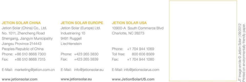 marketing@jetion.com.cn www.jetionsolar.com Jetion Solar (Europe) Ltd.