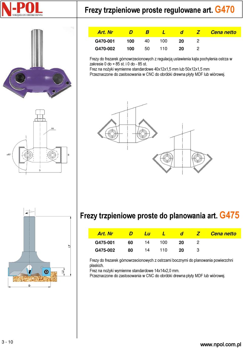 Frez na nożyki wymienne standardowe 40x12x1,5 mm lub 50x12x1,5 mm Przeznaczone do zastosowania w CNC do obróbki drewna płyty MDF lub wiórowej.