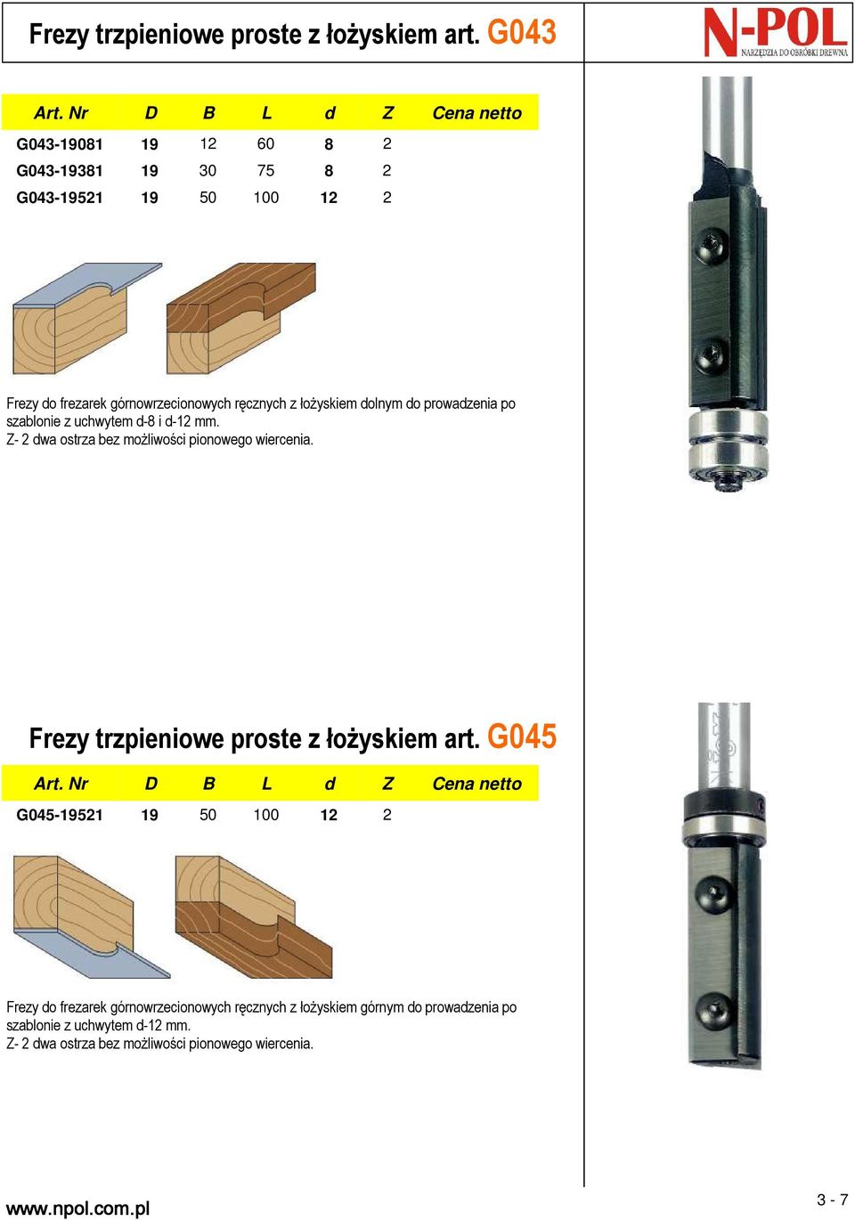 łożyskiem dolnym do prowadzenia po szablonie z uchwytem d-8 i d-12 mm. Z- 2 dwa ostrza bez możliwości pionowego wiercenia.