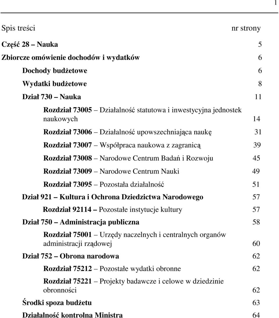 Centrum Nauki 49 Rozdział 73095 Pozostała działalność 51 Dział 921 Kultura i Ochrona Dziedzictwa Narodowego 57 Rozdział 92114 Pozostałe instytucje kultury 57 Dział 750 Administracja publiczna 58