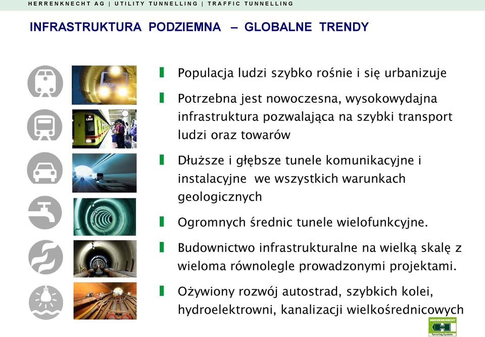 instalacyjne we wszystkich warunkach geologicznych Ogromnych średnic tunele wielofunkcyjne.