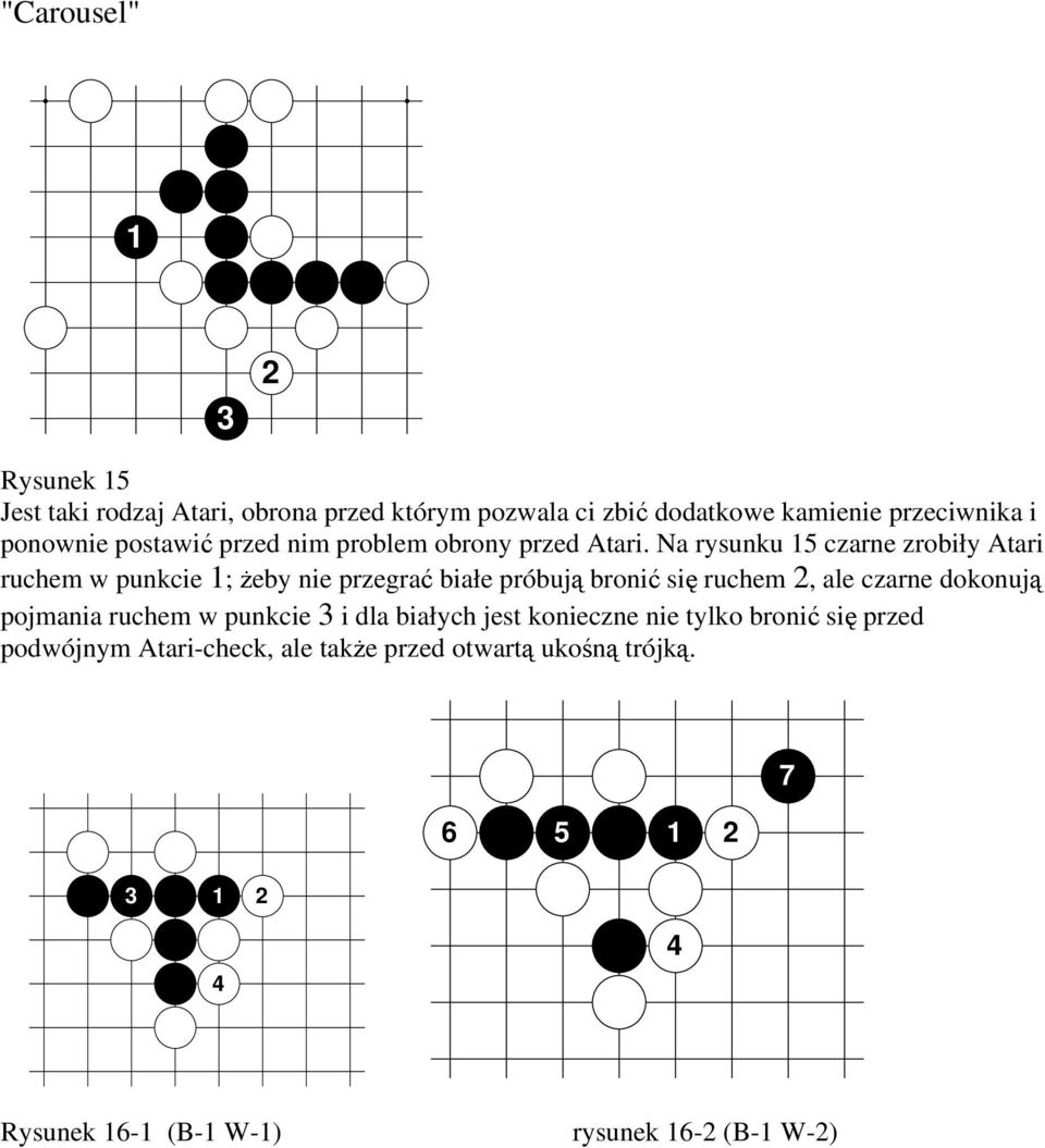 Na rysunku 5 czarne zrobiły Atari ruchem w punkcie ; żeby nie przegrać białe próbują bronić się ruchem, ale czarne