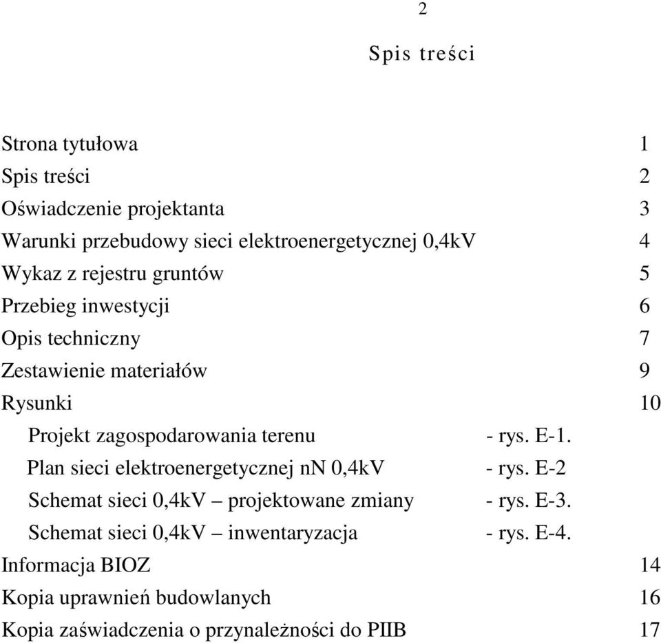 terenu - rys. E-1. Plan sieci elektroenergetycznej nn 0,4kV - rys. E-2 Schemat sieci 0,4kV projektowane zmiany - rys. E-3.