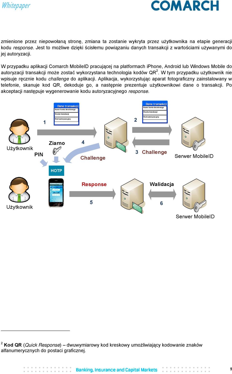 W przypadku aplikacji Comarch MobileID pracującej na platformach iphone, Android lub Windows Mobile do autoryzacji transakcji może zostać wykorzystana technologia kodów QR 2.