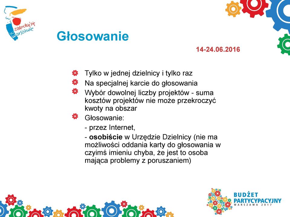 liczby projektów - suma kosztów projektów nie może przekroczyć kwoty na obszar Głosowanie: -