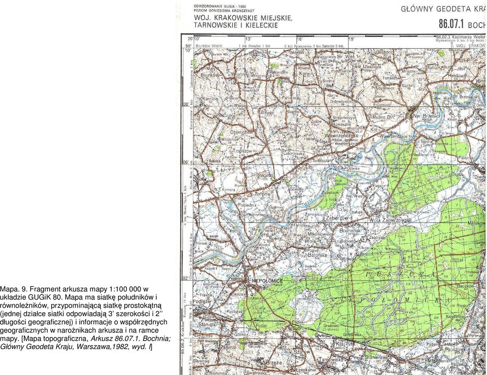 siatki odpowiadają 3 szerokości i 2 długości geograficznej) i informacje o współrzędnych