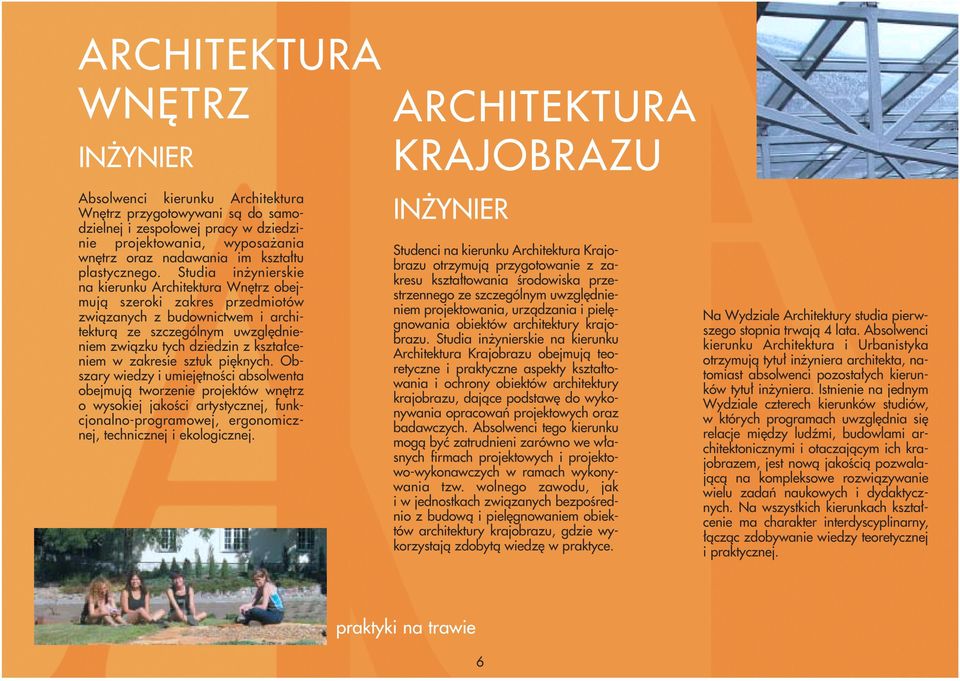 Studia inżynierskie na kierunku Architektura Wnętrz obejmują szeroki zakres przedmiotów związanych z budownictwem i architekturą ze szczególnym uwzględnieniem związku tych dziedzin z kształceniem w