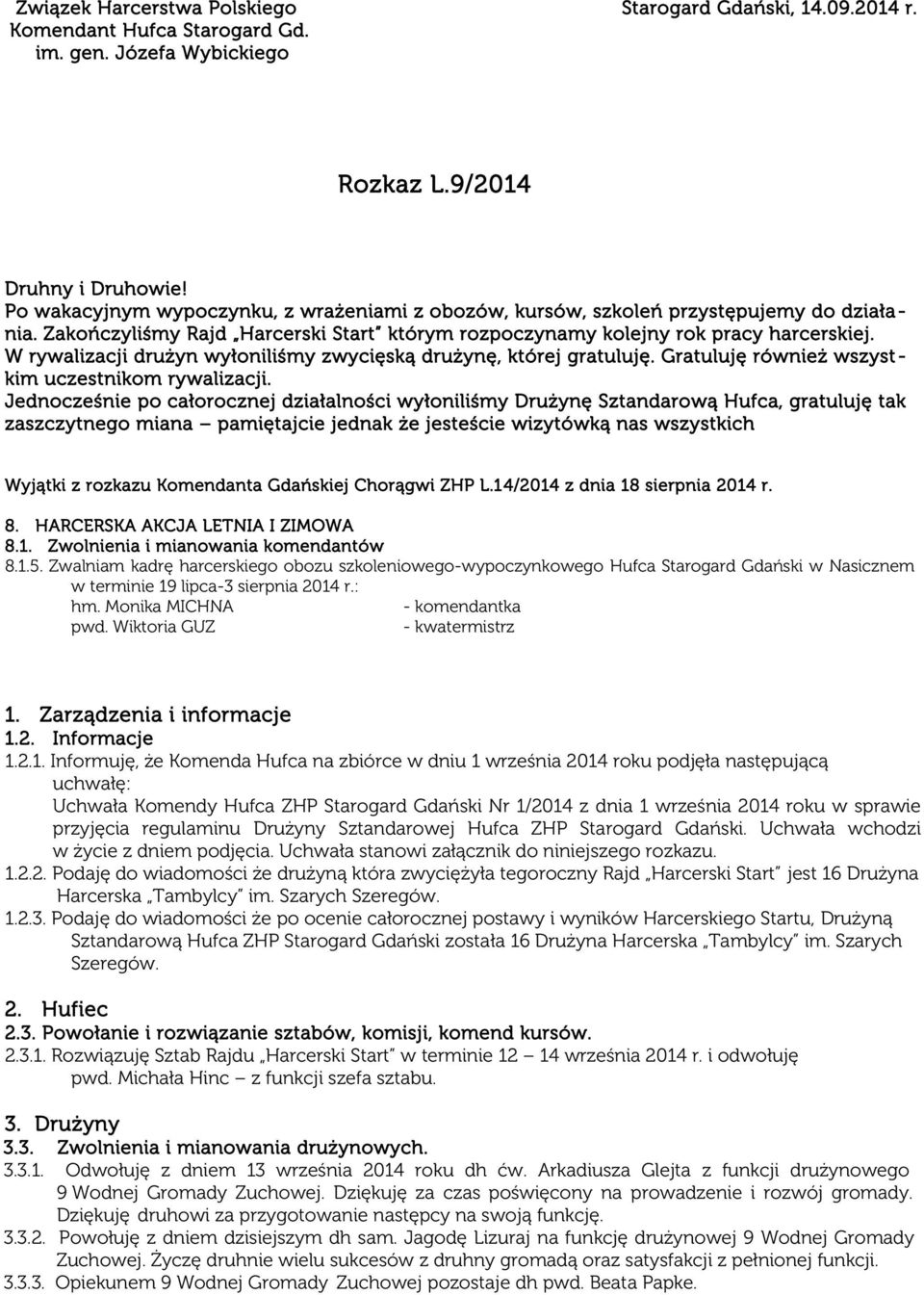 W rywalizacji drużyn wyłoniliśmy zwycięską drużynę, której gratuluję. Gratuluję również wszyst - kim uczestnikom rywalizacji.