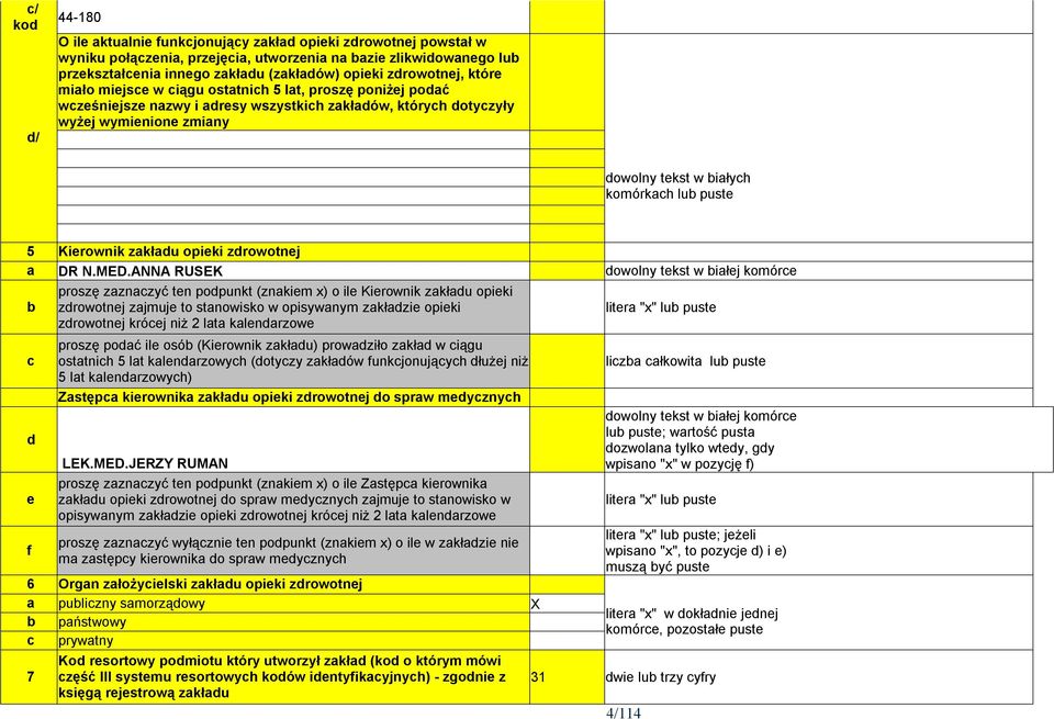 MED.ANNA RUSEK dowolny tekst w iłej komóre d e f proszę zznzyć ten podpunkt (znkiem x) o ile Kierownik zkłdu opieki zdrowotnej zjmuje to stnowisko w opisywnym zkłdzie opieki zdrowotnej króej niż 2 lt