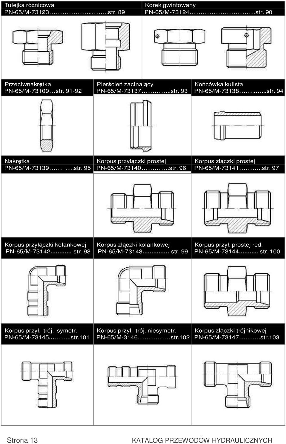 98 Korpus złączki kolankowej PN65/M73143 str. 99 Korpus przył. prostej red. PN65/M73144.. str. 100 Korpus przył. trój...symetr. PN65/M73145..str.101 Korpus przył.