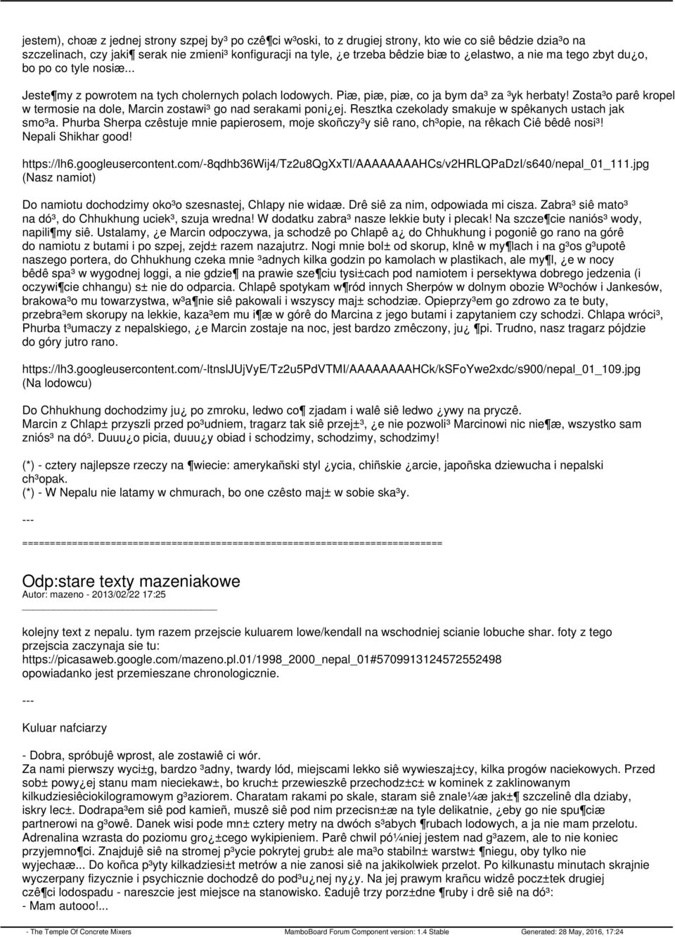 Zosta³o parê kropel w termosie na dole, Marcin zostawi³ go nad serakami poni ej. Resztka czekolady smakuje w spêkanych ustach jak smo³a.