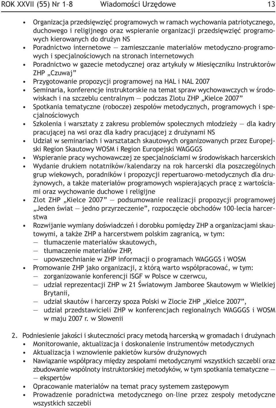 Miesięczniku Instruktorów ZHP Czuwaj Przygotowanie propozycji programowej na HAL i NAL 2007 Seminaria, konferencje instruktorskie na temat spraw wychowawczych w środowiskach i na szczeblu centralnym