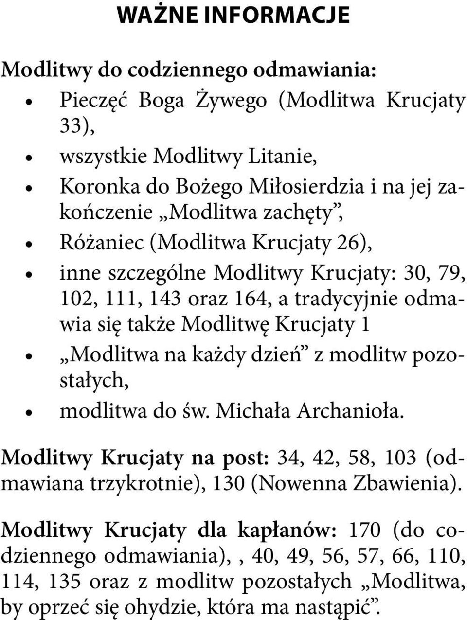 Krucjaty 1 Modlitwa na każdy dzień z modlitw pozostałych, modlitwa do św. Michała Archanioła.