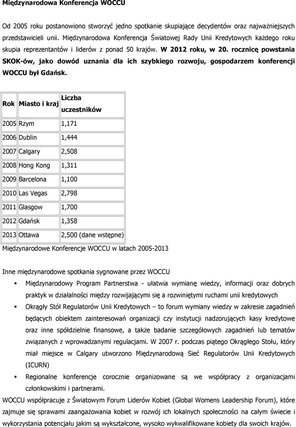 rocznicę powstania SKOK-ów, jako dowód uznania dla ich szybkiego rozwoju, gospodarzem konferencji WOCCU był Gdańsk.