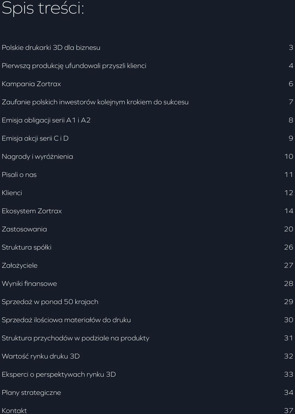 Ekosystem Zortrax 14 Zastosowania 20 Struktura spółki 26 Założyciele 27 Wyniki finansowe 28 Sprzedaż w ponad 50 krajach 29 Sprzedaż ilościowa