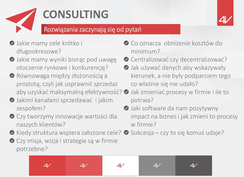 Czy tworzymy innowacje wartości dla naszych klientów? Kiedy struktura wspiera założone cele? Czy misja, wizja i strategie są w firmie potrzebne? Co oznacza obniżenie kosztów do minimum?