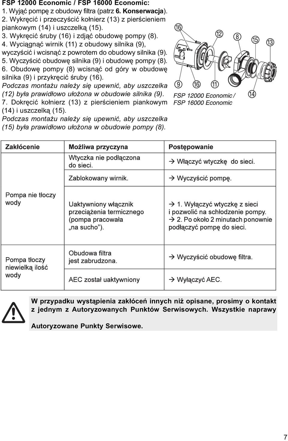 Wyczyścić obudowę silnika (9) i obudowę pompy (8). 6. Obudowę pompy (8) wcisnąć od góry w obudowę silnika (9) i przykręcić śruby (16).