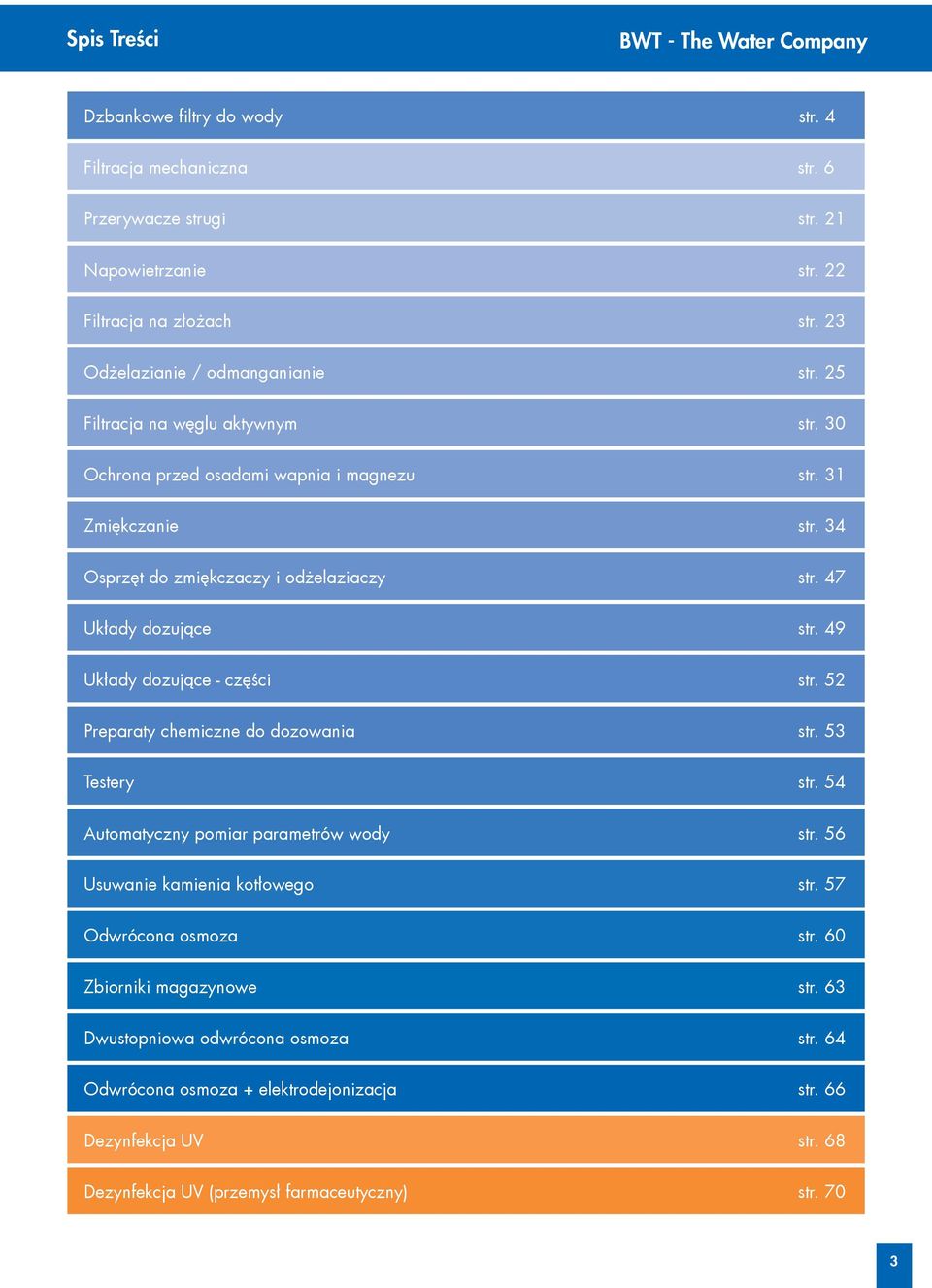 47 Układy dozujące str. 49 Układy dozujące - części str. 52 Preparaty chemiczne do dozowania str. 53 Testery str. 54 Automatyczny pomiar parametrów wody str.