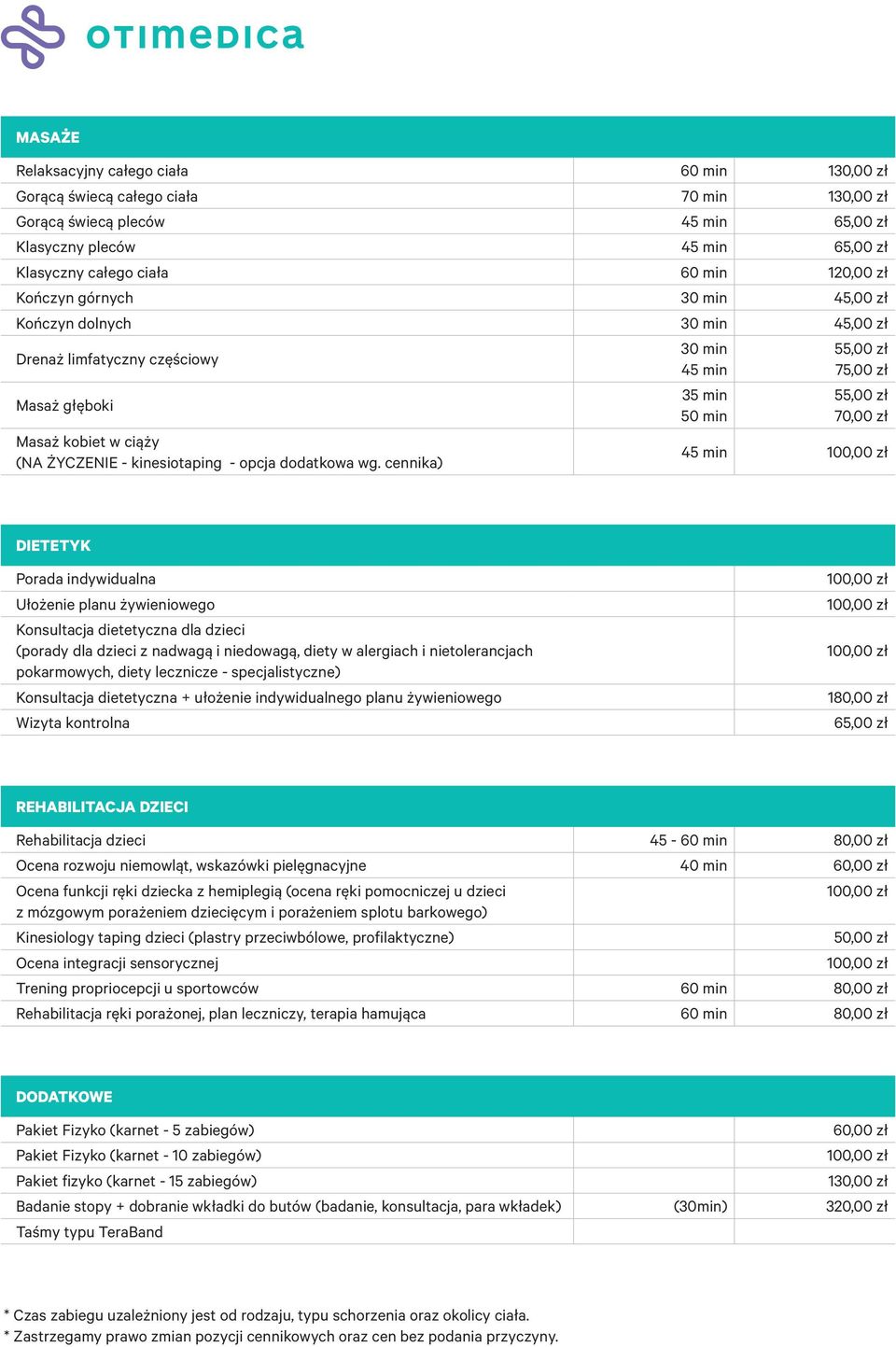 cennika) 30 min 45 min 35 min 50 min 55,00 zł 75,00 zł 55,00 zł 70,00 zł 45 min DIETETYK Porada indywidualna Ułożenie planu żywieniowego Konsultacja dietetyczna dla dzieci (porady dla dzieci z