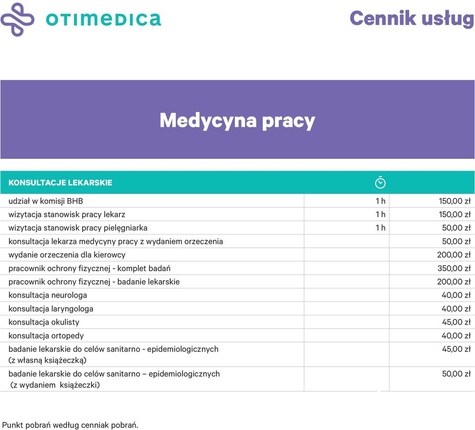 lekarskie 200,00 zł konsultacja neurologa 40,00 zł konsultacja laryngologa 40,00 zł konsultacja okulisty 45,00 zł konsultacja ortopedy 40,00 zł badanie lekarskie do