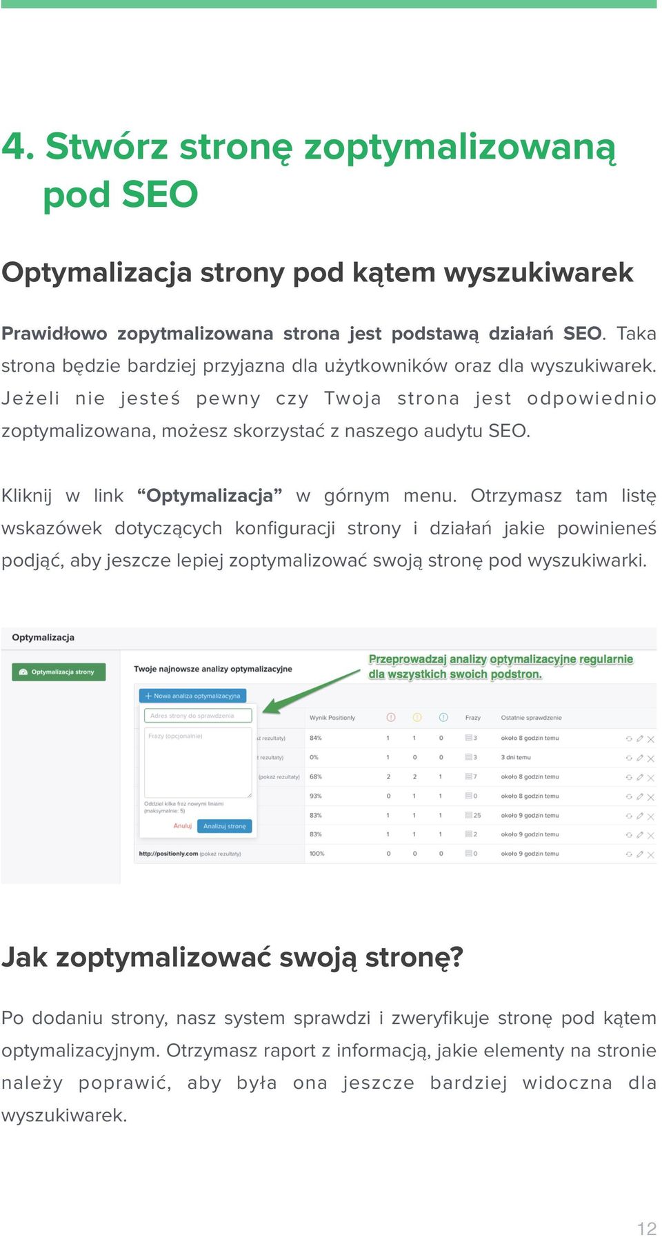 Kliknij w link Optymalizacja w górnym menu.