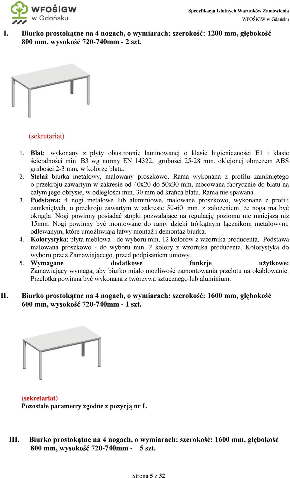 2. Stelaż biurka metalowy, malowany proszkowo.