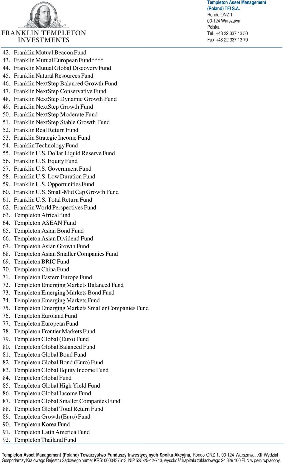 Franklin NextStep Dynamic Growth Fund 49. Franklin NextStep Growth Fund 50. Franklin NextStep Moderate Fund 51. Franklin NextStep Stable Growth Fund 52. Franklin Real Return Fund 53.