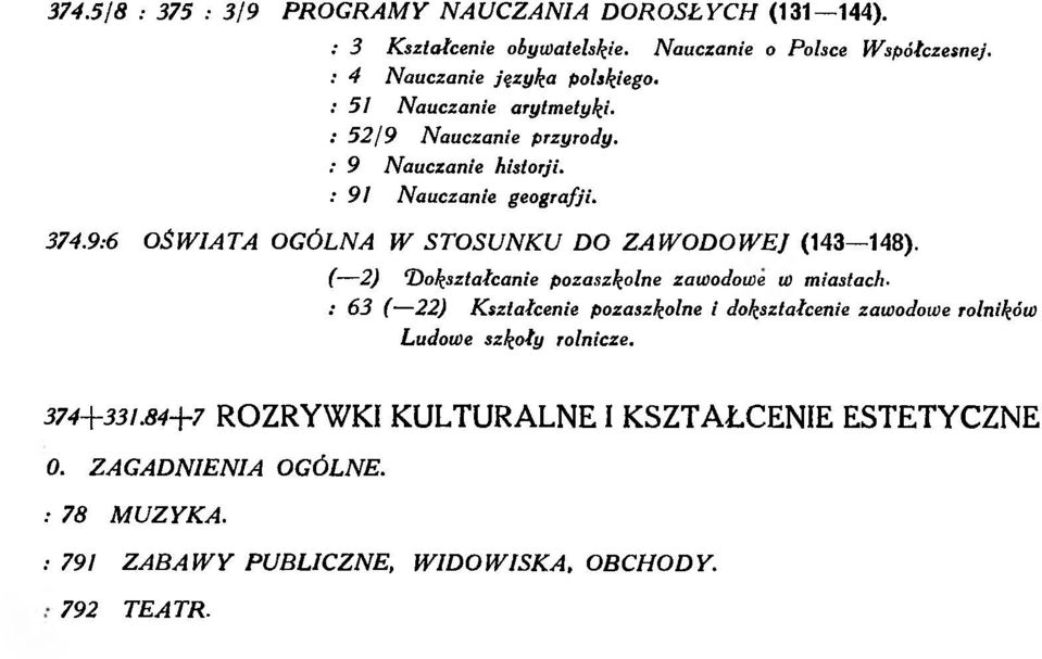 9:6 O Ś W IA T A O G Ó L N A W S T O S U N K U D O Z A W O D O W E J (143 148). ( 2) Dokształcanie pozaszkolne zawodowe w miastach.