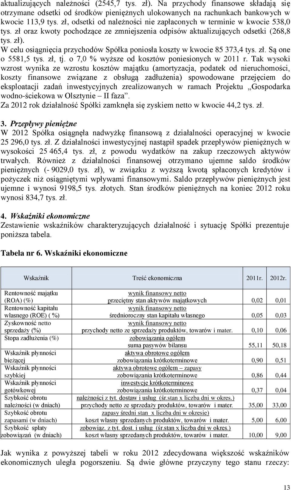 W celu osiągnięcia przychodów Spółka poniosła koszty w kwocie 85 373,4 tys. zł. Są one o 5581,5 tys. zł, tj. o 7,0 % wyższe od kosztów poniesionych w 2011 r.