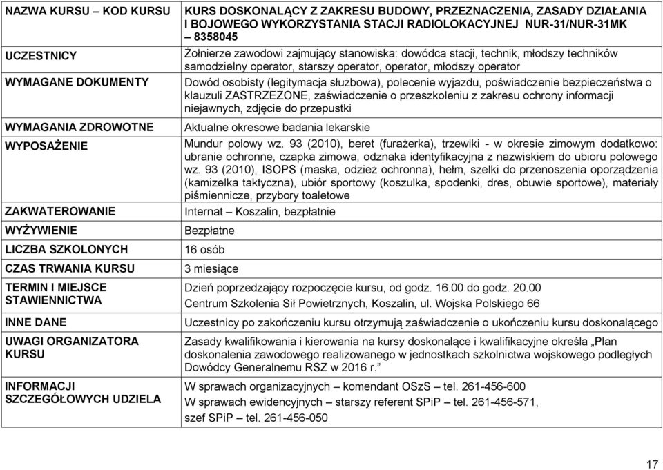 poświadczenie bezpieczeństwa o klauzuli ZASTRZEŻONE, zaświadczenie o przeszkoleniu z zakresu ochrony informacji niejawnych, zdjęcie do przepustki Mundur polowy wz.