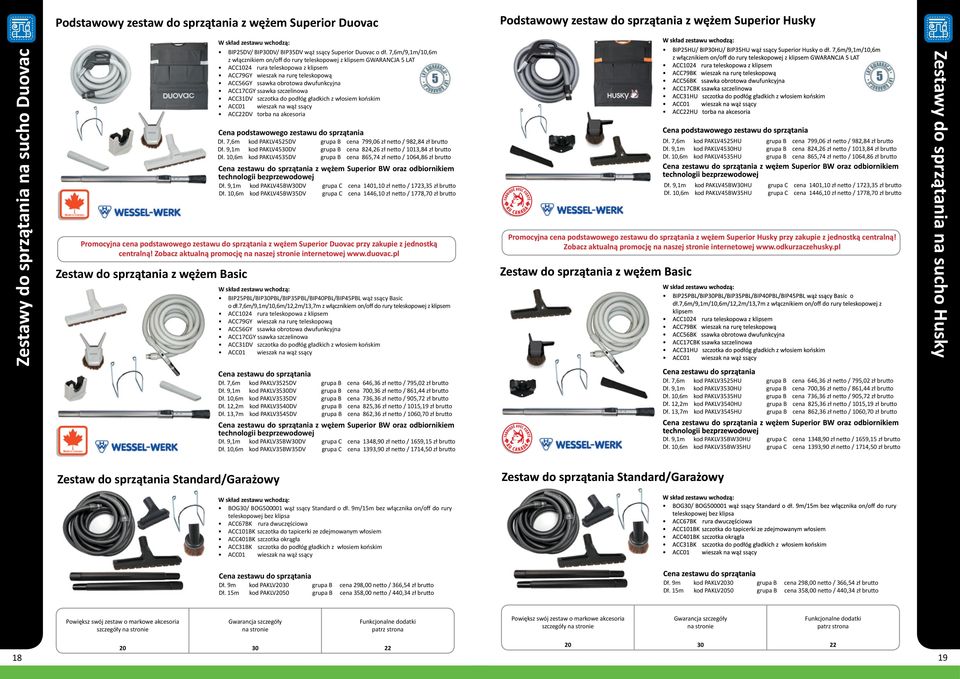 ACC17CGY ssawka szczelinowa ACC31DV szczotka do podłóg gładkich z włosiem końskim ACC01 wieszak na wąż ssący ACC22DV torba na akcesoria Cena podstawowego zestawu do sprzątania Dł. 7,6m PAKLV4525DV Dł.
