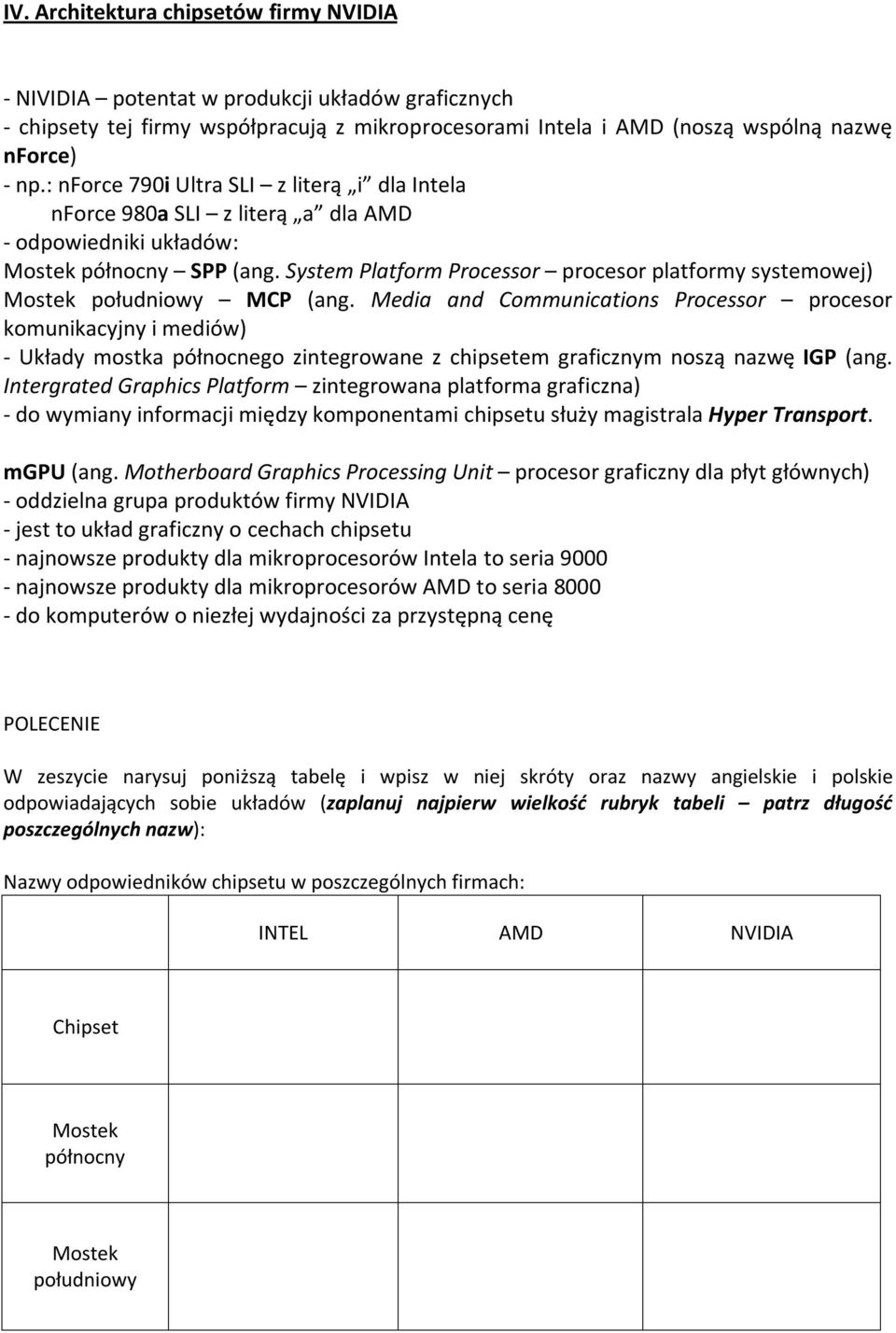 System Platform Processor procesor platformy systemowej) Mostek południowy MCP (ang.