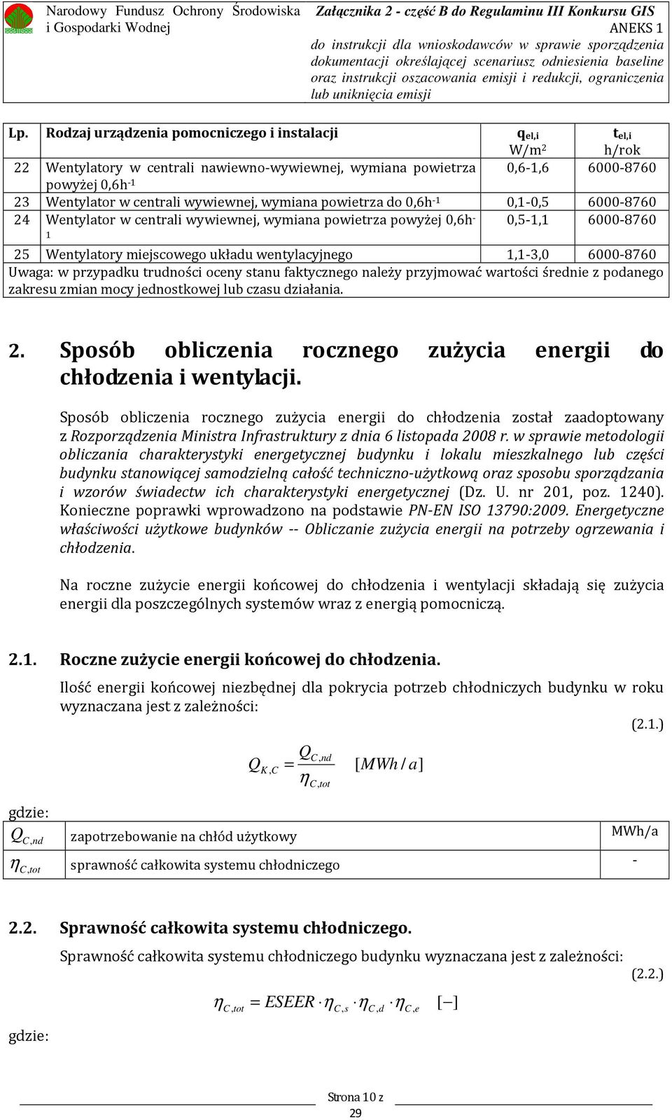 w przypadku trudności oceny stanu faktycznego należy przyjmować wartości średnie z podanego zakresu zmian mocy jednostkowej lub czasu działania. 2.