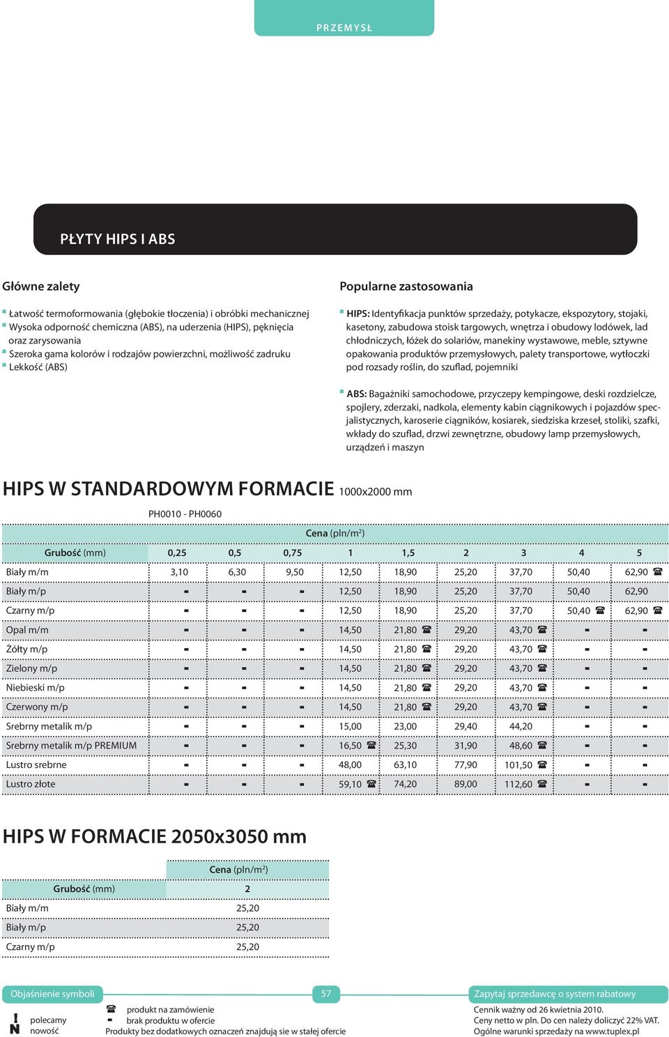 łóżek do solariów, manekiny wystawowe, meble, sztywne opakowania produktów przemysłowych, palety transportowe, wytłoczki pod rozsady roślin, do szuflad, pojemniki ABS: Bagażniki samochodowe,