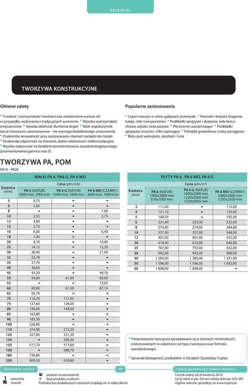 elektroizolacyjne Wysoka odporność na działanie promieniowania wysokoenergetycznego (promieniowanie gamma oraz X) TWORZYWA PA, POM PK10 - PK20 Średnica WAŁKI PA 6, PA6 G, PA 6 MO PA 6 (NATur) 3000