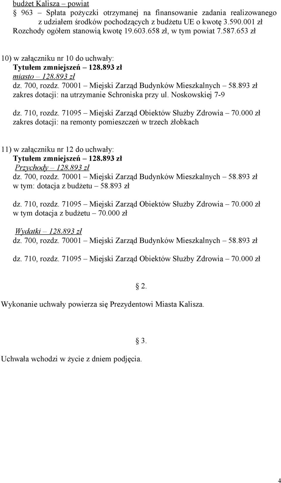 893 zł zakres dotacji: na utrzymanie Schroniska przy ul. Noskowskiej 7-9 dz. 710, rozdz. 71095 Miejski Zarząd Obiektów Służby Zdrowia 70.