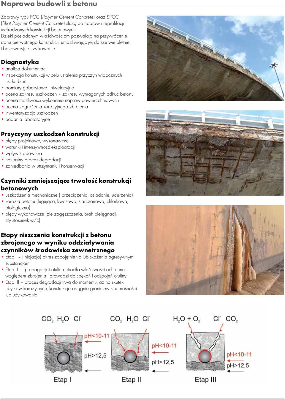 Diagnostyka analiza dokumentacji inspekcja konstrukcji w celu ustalenia przyczyn widocznych uszkodzeń pomiary gabarytowe i niwelacyjne ocena zakresu uszkodzeń zakresu wymaganych odkuć betonu ocena