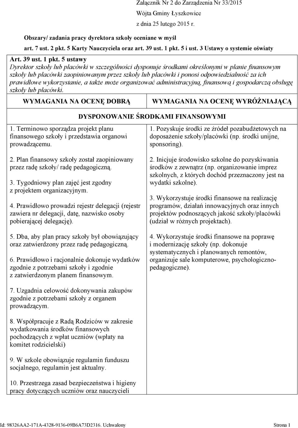 . 5 ustawy Dyrektor szkoły lub placówki w szczególności dysponuje środkami określonymi w planie finansowym szkoły lub placówki zaopiniowanym przez szkoły lub placówki i ponosi odpowiedzialność za ich