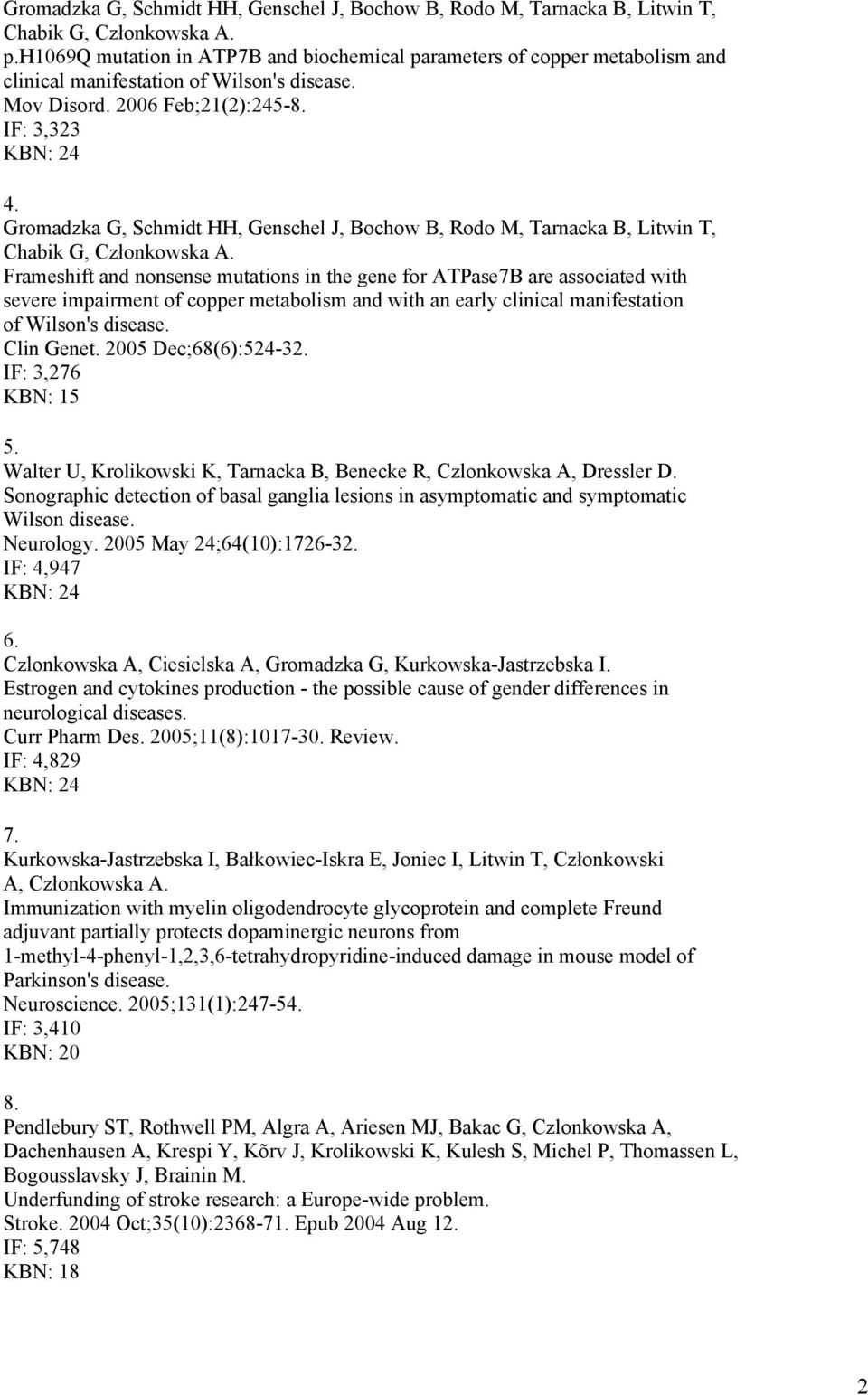 Gromadzka G, Schmidt HH, Genschel J, Bochow B, Rodo M, Tarnacka B, Litwin T, Chabik G, Członkowska A.