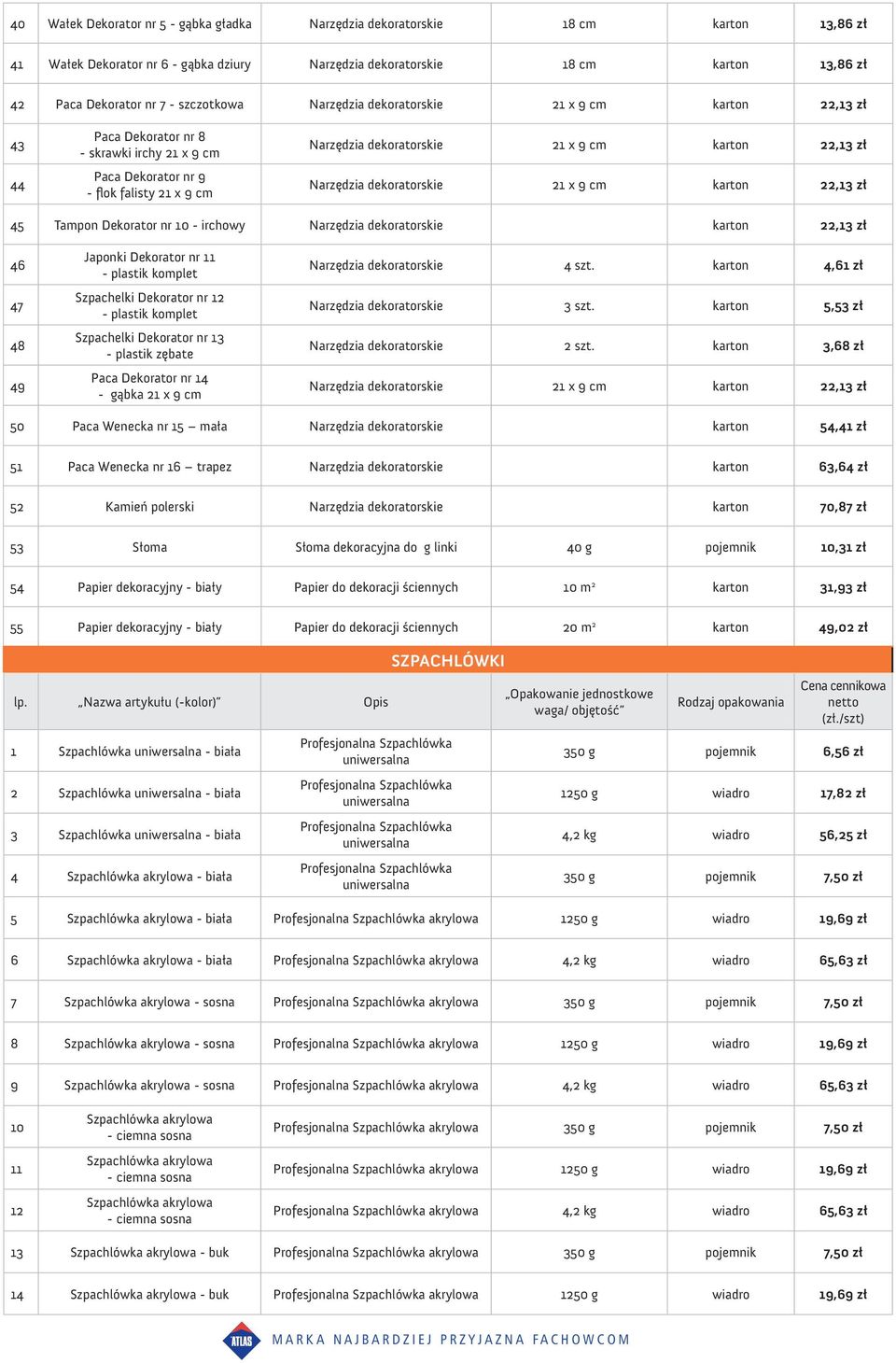 22,13 zł Narzędzia dekoratorskie 21 x 9 cm karton 22,13 zł 45 Tampon Dekorator nr 10 - irchowy Narzędzia dekoratorskie karton 22,13 zł 46 47 48 49 Japonki Dekorator nr 11 - plastik komplet Szpachelki