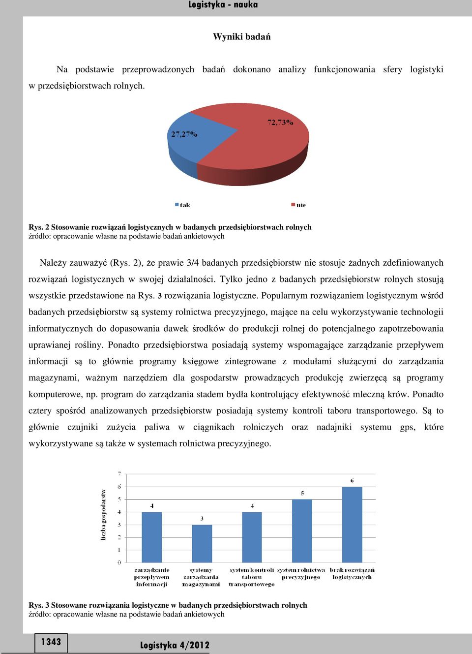 2), że prawie 3/4 badanych przedsiębiorstw nie stosuje żadnych zdefiniowanych rozwiązań logistycznych w swojej działalności.