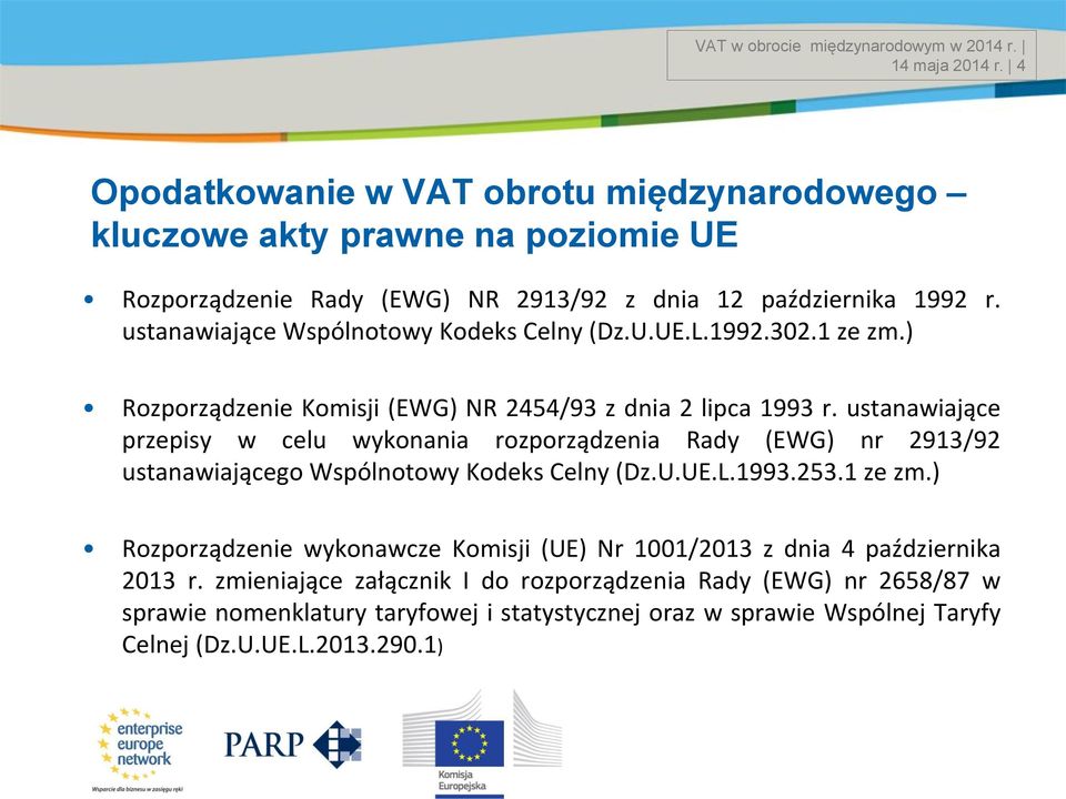 ustanawiające Wspólnotowy Kodeks Celny (Dz.U.UE.L.1992.302.1 ze zm.) Rozporządzenie Komisji (EWG) NR 2454/93 z dnia 2 lipca 1993 r.