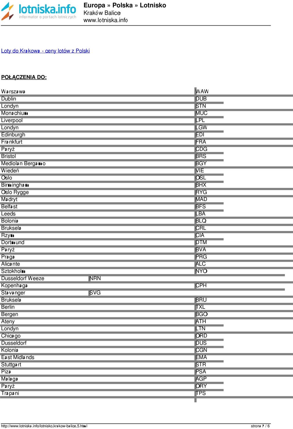 Berlin Bergen Ateny Londyn Chicago Dusseldorf Kolonia East Midlands Stuttgart Piza Malaga Paryż Trapani NRN SVG WAW DUB STN MUC LPL LGW EDI FRA CDG BRS BGY VIE