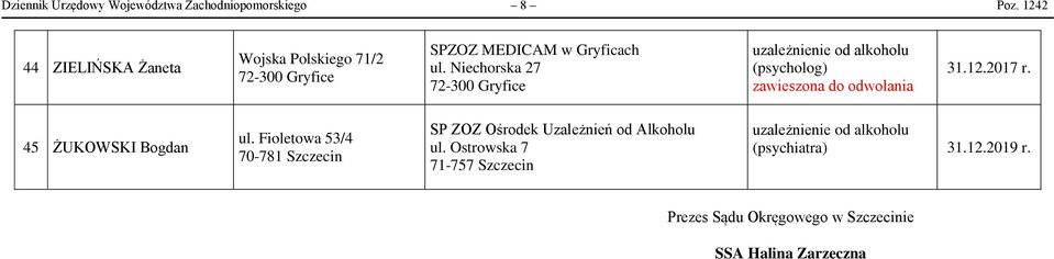 Niechorska 27 zawieszona do odwołania 45 ŻUKOWSKI Bogdan ul.