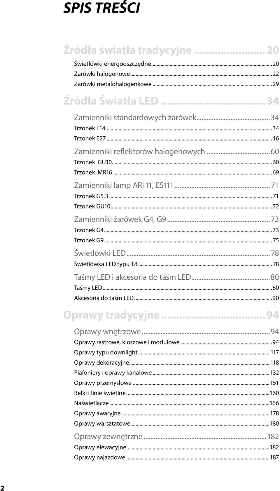 ..72 Zamienniki żarówek G4, G9... 73 Trzonek G4...73 Trzonek G9... 75 Świetlówki LED... 78 Świetlówka LED typu T8...78 Taśmy LED i akcesoria do taśm LED...80 Taśmy LED...80 Akcesoria do taśm LED.